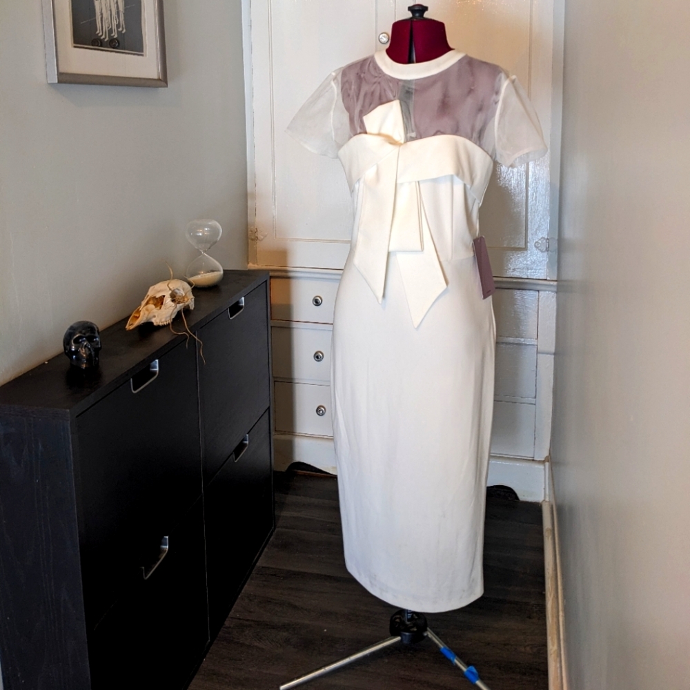 JS Collection White Bow Dress sz 8